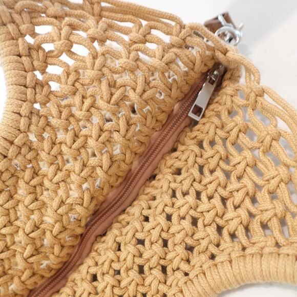 ZIPPER CLOSER TAN MACRAME RING CROSSBODY BOHO BAG - Picture 13 of 13